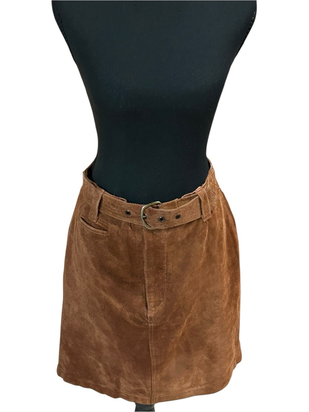 Pelletterie Riunite Vintage Brown Genuine Suede Leather Mini Skirt Made In Italy - Picture 2 of 8